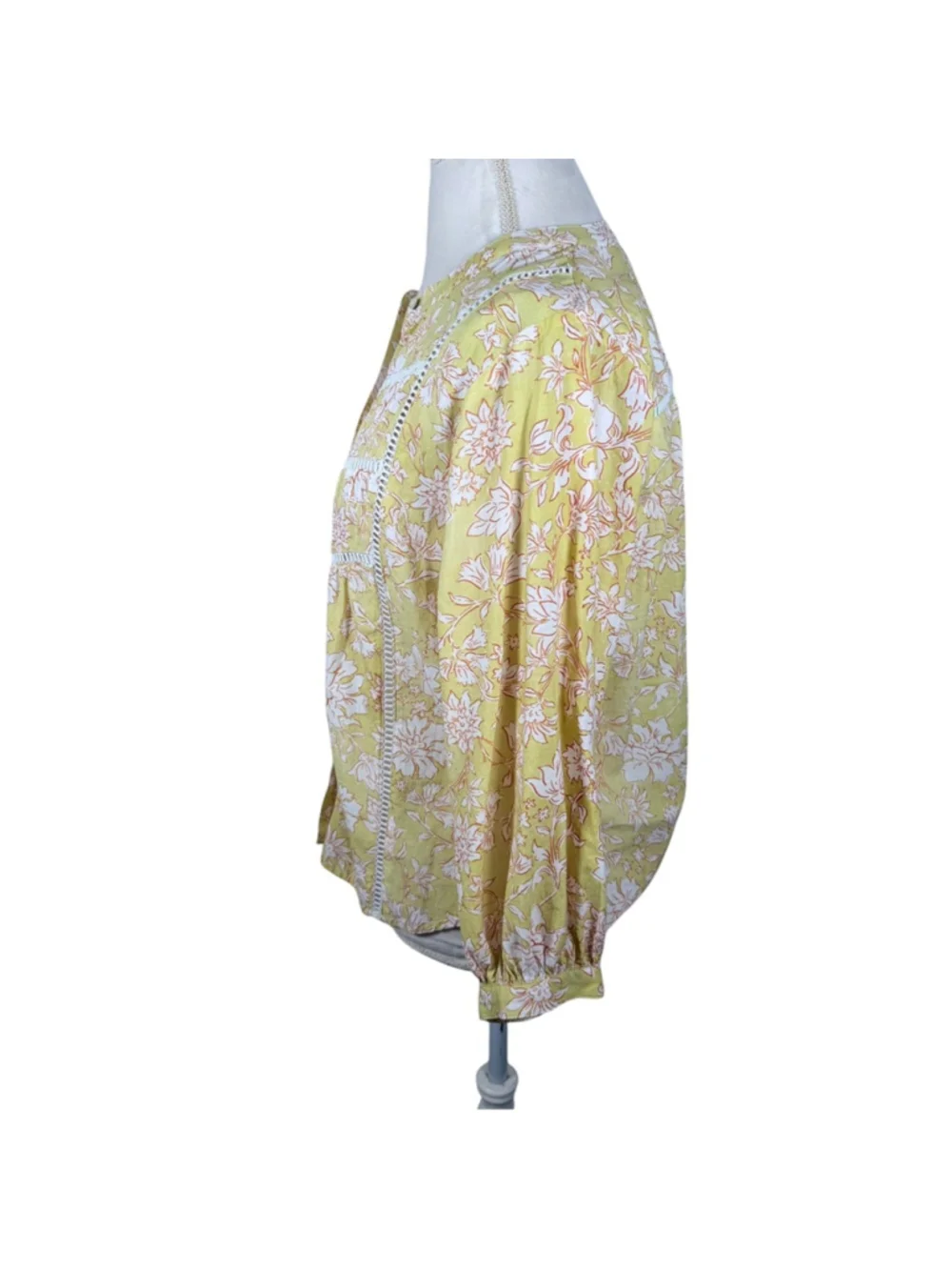 MAYE Paloma Shirt Havana Print Yellow Floral Cotton Pintuck Blouse Boho Size S